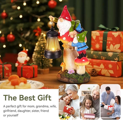 Garden Gnomes Outdoor Statues with Light, Spring Gnomes Decorations for Yard, Solar Garden Gnome Climbing on Mushroom, Lawn Ornaments for Patio, Balcony Housewarming- Unique Women Gifts