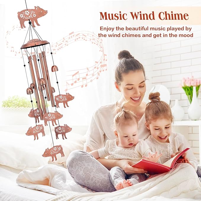 Pig Wind Chimes Outdoor Pig Gifts for Women/Men/Mom/Wife/Grandma Birthday Gifts Memorial Gift Metal WindChimes for Outside/Indoors, Lawn, Patio, Home, Porch, Yard Decor, Garden Decorations