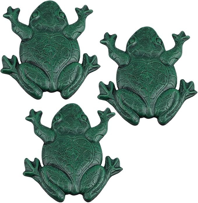 MDLUU 3-Pack Frog Stepping Stone, Cast Iron Frog Art, Decorative Flagstone for Garden Walkway, Flower Bed