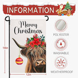 Merry Christmas Garden Flag Highland Cow with Santa Ball Premium Yard Flags Red Holly Flowers Double Sided House Banners Xmas Cows Seasonal Happy Holiday Farmhouse Banner 12x18 Inch