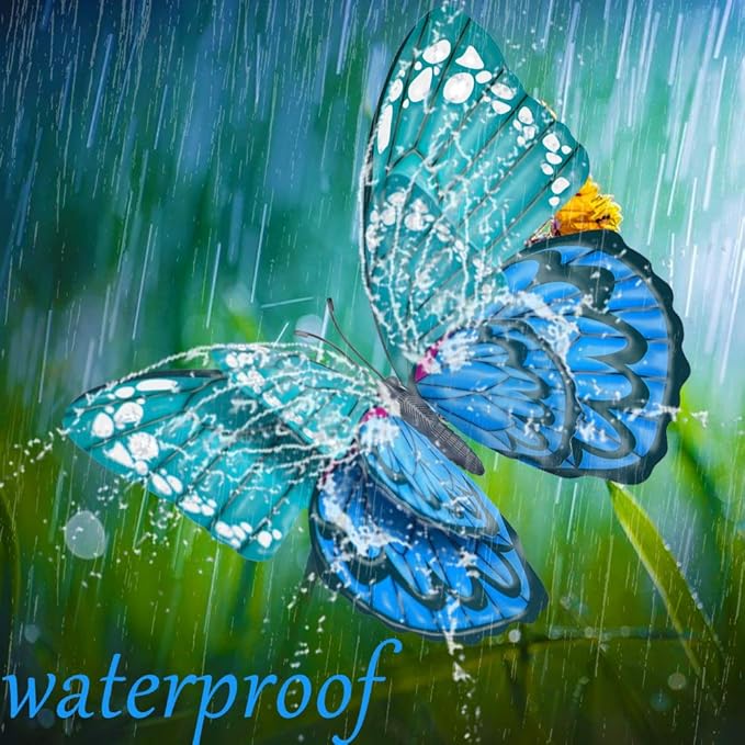 Giant Butterfly Garden Stakes Decorations Outdoor 3D Blue Butterflies Lawn Decorative Yard Decor Patio Accessories Ornaments PVC Gardening Art Christmas Whimsical Gifts (Pack of 24)