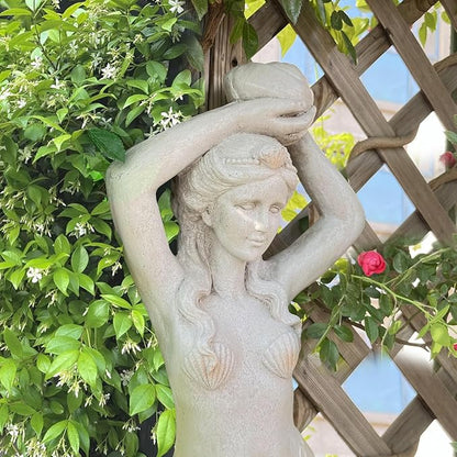 GRASOLAR 39 Inch Tall Mermaid Wall Mounted Sculpture, Wall Decoration, Outdoor Garden Statue, Mermaid Hook, Wall Art, Courtyard Backyard Decor