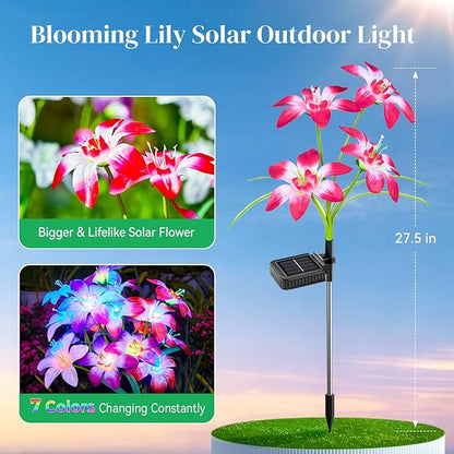 Ahaorigin Solar Garden Lights Outdoor, 6 Pack Blooming Lily Solar Flowers Outdoor Waterproof, 7 Color Changing Bigger Flower Lights for Yard Patio Outside Decorative Mom Gift