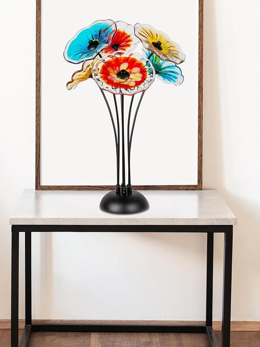 Dale Tiffany AS23099 Fiore Bloom Hand Blown Glass Flower Art Glass Sculpture with Metal Stand for Indoor Garden Patio Decoration, Multi Color, 6-Plate 26" Tall