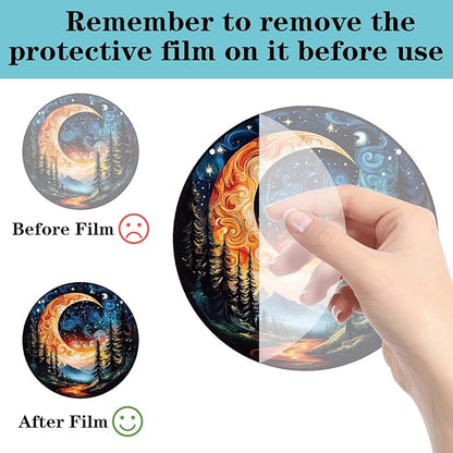CREATCABIN Moon Window Hanging Acrylic Window Suncatchers Celestial Tree Stained Sun Catcher Decor Ornament with Chain Round Panel Wall Art for Home Kitchen Living Room Display Gifts 9.8 x 9.8 Inch