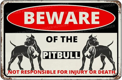 Beware Of The Dog Pitbull Sign Aluminum Metal Tin Signs Outdoor Yard Sign Warning Sign For Fence Yard Home Kitchen Farm Garden Wall Decor 8x12 Inch