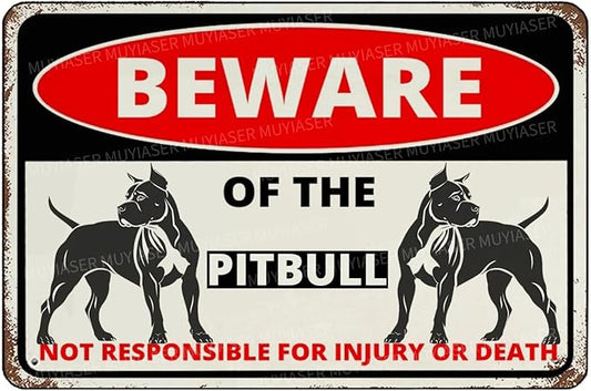 Beware Of The Dog Pitbull Sign Aluminum Metal Tin Signs Outdoor Yard Sign Warning Sign For Fence Yard Home Kitchen Farm Garden Wall Decor 8x12 Inch
