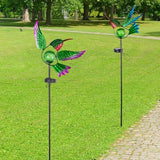 Hummingbird Solar Garden Lights with Stake 2 Pack,Bird Pathway Solar Outdoor Crackle Glass Globe Light for Garden,Walkway,Pathway,Yard,Lawn