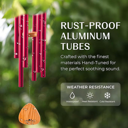 UpBlend XL Wind Chimes for Outside Gift – Deep Tone Wind Chime with Decorative Stone – Garden and Patio Décor for Porch or Yard, Elegant Outdoor Ornament, Meaningful Gift for Neighbors. 41” Red.