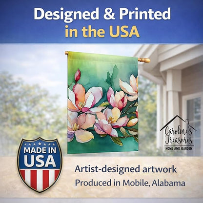 Caroline's Treasures Louisiana Magnolias in Watercolor House Flag Large Porch Sleeve Pole Decorative Outside Yard Banner Artwork Wall Hanging, Polyester, House Size, Multicolor
