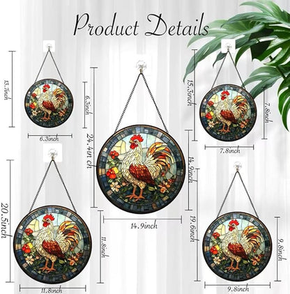 Stained Glass Window Hanging - The Golden Rooster Stared Ahead 6.3 Inches Suncatcher for Garden Home Decor for Women Mon Grandma Friends