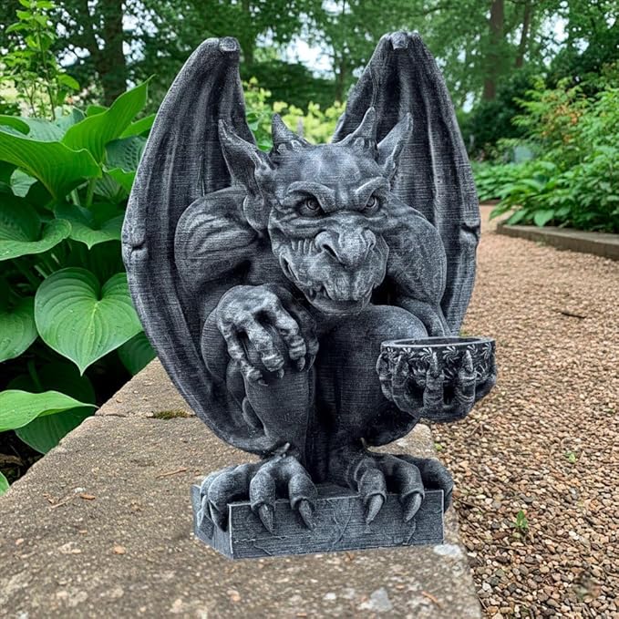 OLOMA Antique Style Gargoyle Statue Gothic Garden Decor Heavy Stone Outdoor Sculpture Aged Historic Look Mythical Guardian Weather Resistant Outdoor Indoor Decorative Accent for Entryway Patio Yard