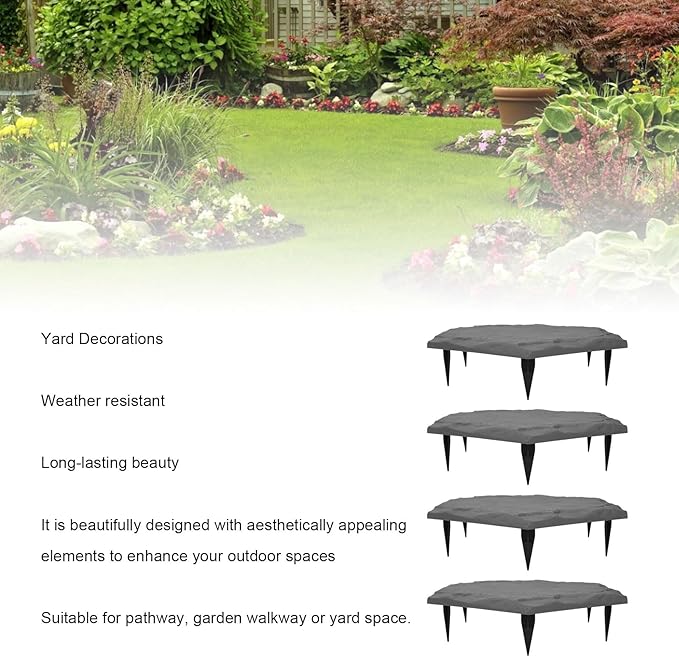 4Pcs Large Stepping Stones,Outdoor Stepping Stones with 24pcs Ground Stakes,Outside Flooring Pavers Decorative for Garden Yard Lawn Pathway Walk Way (Grey)