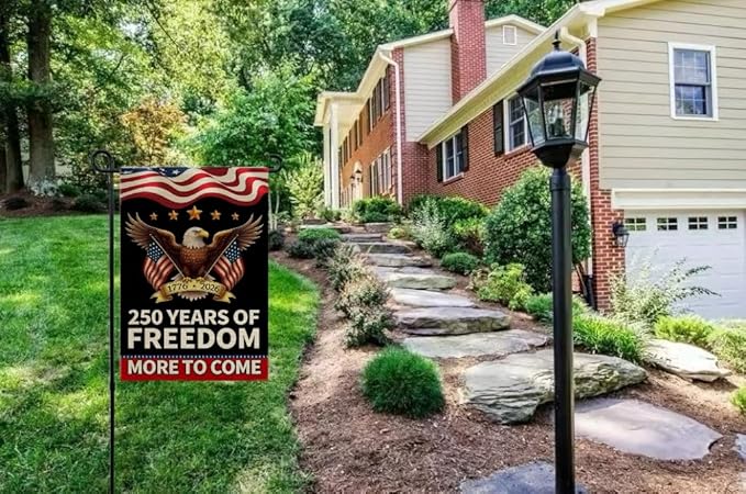 CANTENDO 250 Years USA Flag Double Sided Flax 250th Anniversary US Patriotic Eagle Design Flag Theme 1776-2026 Commemorative Outdoor Yard Decorative Flags Banner(12"x 18"）