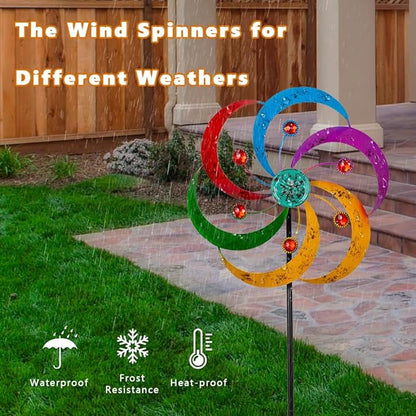 DREAMYSOUL Wind Spinners Outdoor, 10" Dia Metal Pinwheels for Yard and Garden, Kinetic Wind Sculptures & Spinner Outside (Colorful with Ruby)