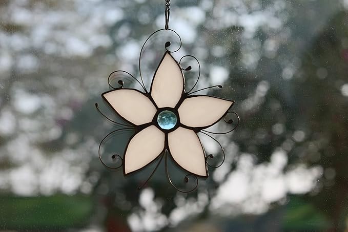 Forget Me Not Flower Stained Glass Window Hangings,Flower Decoration Stained Glass Suncatcher for Kitchen Window,Flowers Gift for Mom,Grandma, Birthday Gift for Women