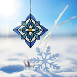 Stained Glass Window Hangings, Tiffany Style Window Panel Suncatchers Blue Art Flower