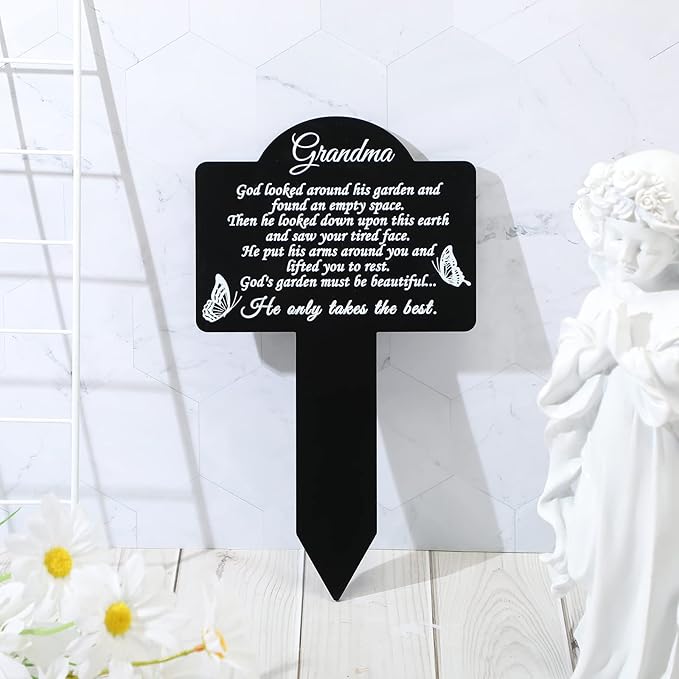 Roowest Cemetery Grave Decorations Acrylic Memorial Stakes Grave Stake Markers Sympathy Garden Plaque Waterproof Remembrance Sympathy Gift for Cemetery Graveside Outdoors Yard(Grandmother)