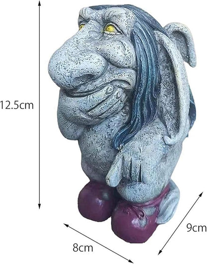 Gray Resin Thinking Gnome Troll Sculpture, Garden Statue Decor for Outdoor Patio Halloween, Christmas Decorations, Parties and Events