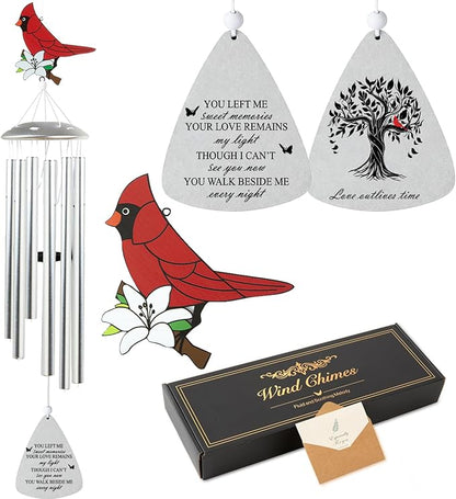 Cardinal Bird Sympathy Wind Chimes, Memorial Wind Chimes for Loss of Loved One Prime, Bereavement/Sympathy/Memorial Gift for Loss of Mother Father Husband Condolence (Silvery)