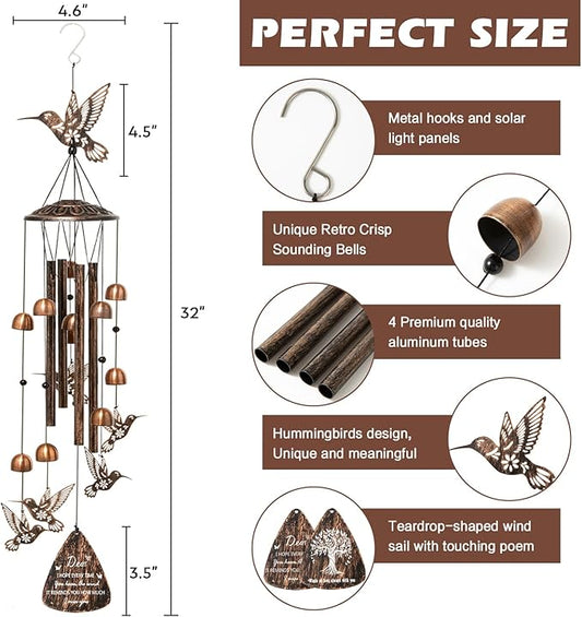 Hummingbird Wind Chimes for Outside,Metal Windchimes,Hummingbird Gifts for Women/Men, Hostess Gift for Family Friends, Home Decor