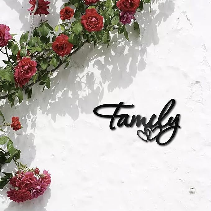 CREATCABIN Family Metal Wall Art Decor Black Wall Silhouette Hanging Decor Iron Wire Wall Art Sculpture Decoration Sign Cut Out Minimalist Blessed Ornament for Farmhouse Indoor Outdoor Home 6 x 12Inch