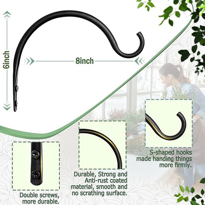 Qiang Ni Hanging Plant Bracket Hooks: 8 Inch Wall Plant Hook Planters and Decor - 2 Piece Rust-Resistant and Secure Brackets Maximize Your Outdoor Living Space
