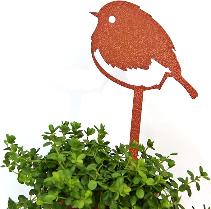 Chickadee Small Bird Metal Garden Stake – Powder-Coated Rust-Resistant Mini Bird Plant Pick for Pots & Planters, Cute Indoor/Outdoor Garden Decor