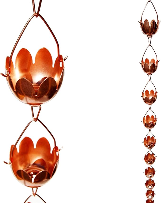 Stanwood Rain Chain Lotus Lily Flower Copper Rain Chain, 8-Feet