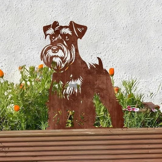 Resama Dog Metal Decorative Garden Stakes - Schnauzer Silhouette Decorative Garden Statues for Outdoor Decor, Unique Gifts for Dog, Lawn Ornaments for Yard and Patio(Rust Colour)