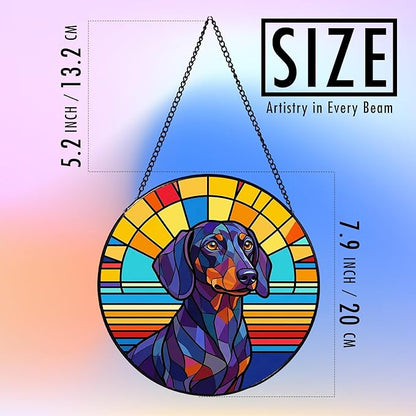 Stained Glass Dog Memorial Suncatcher,Dachshund_02 Window Hanging,Sympathy Gifts for Pet Loss,7.9 inch/20 cm Home and Garden Decor for Dog Lovers