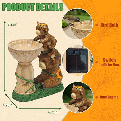 Solar Garden Statues Highland Cow Garden Decor Resin Highland Cow Statue with Bird Bath Feeder Light Animal Figurine Outdoor Yard Patio Lawn Decoration Gardening Gifts for Women 9.5 in
