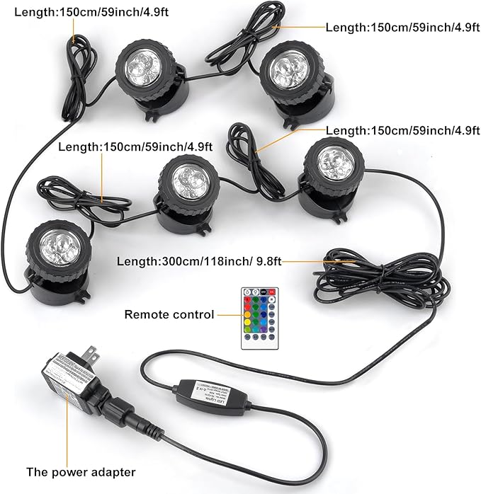 RGB Pond Lights with Timer, Super Bright LED Underwater Submersible Fountain Light,Remote Control IP68 Waterproof Colorful Landscape Spotlights for Fish Aquarium Tank Garden Yard Pool(Set of 5)