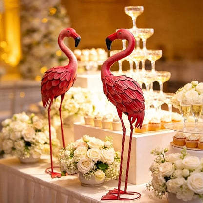 YOUKI Metal Yard Art Flamingo Decor Pink Flamingos for Yard Garden Statues Red Flamingo Yard Art Outdoor Sculptures for Outside Home Patio Lawn Ornaments Backyard Decor, Set of 2
