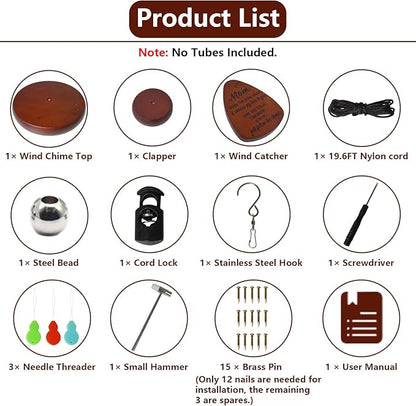 SPNKMJUJ Wind Chime Replacement Parts, 28 PCS Windchime Repair Kit Including Round Top, Clapper, Wind Catcher, 19.6FT Nylon Cord, DIY Wind Chime Supplies, Gift for Mom