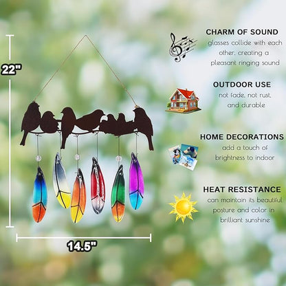 Glass Wind Chime for Outside Metal Bird Yard Art Colored Glass Memorial Wind Chimes for Mom Loved One Gifts