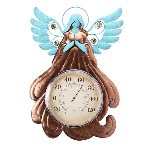 MUMTOP Indoor Outdoor Thermometer - Angel Wall Thermometer, Solar Lights Decorative Temperature Thermometer with Garden Stake for Patio, Room, Greenhouse, Outside Decor