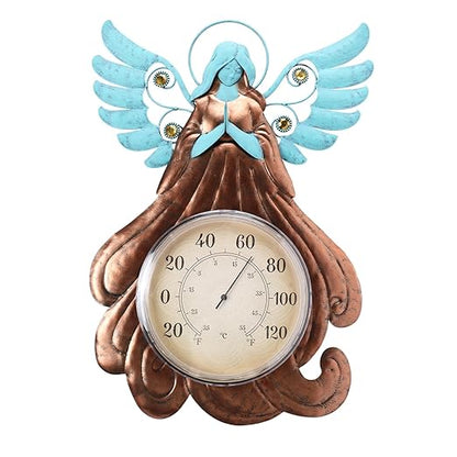MUMTOP Indoor Outdoor Thermometer - Angel Wall Thermometer, Solar Lights Decorative Temperature Thermometer with Garden Stake for Patio, Room, Greenhouse, Outside Decor