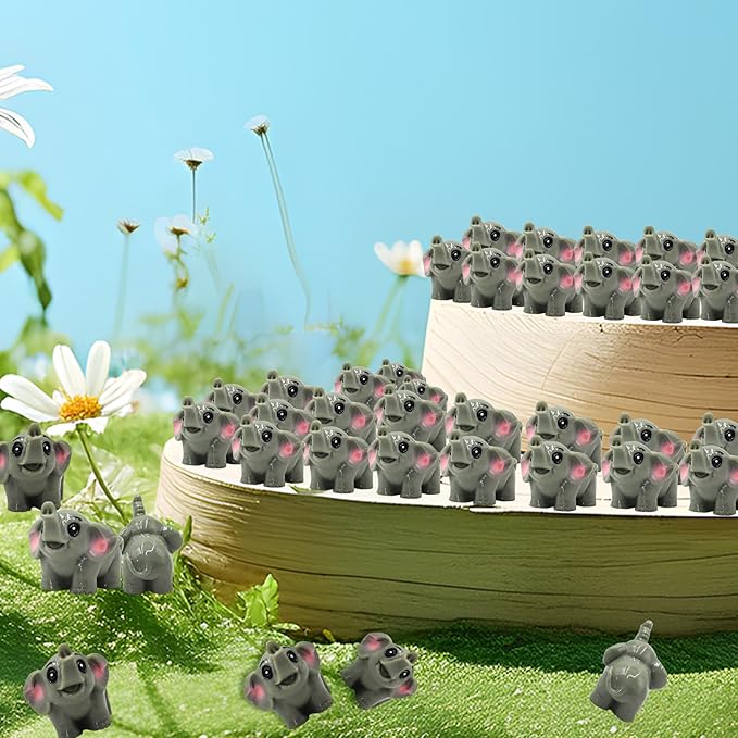 50 Pcs Mini Elephant Figurines for Fairy Gardens,Miniature Landscapes,Small Elephant Figurines ，Micro Landscape be Used for Various DIY Projects and Decorative，2 inches Long, 1.2 inches high