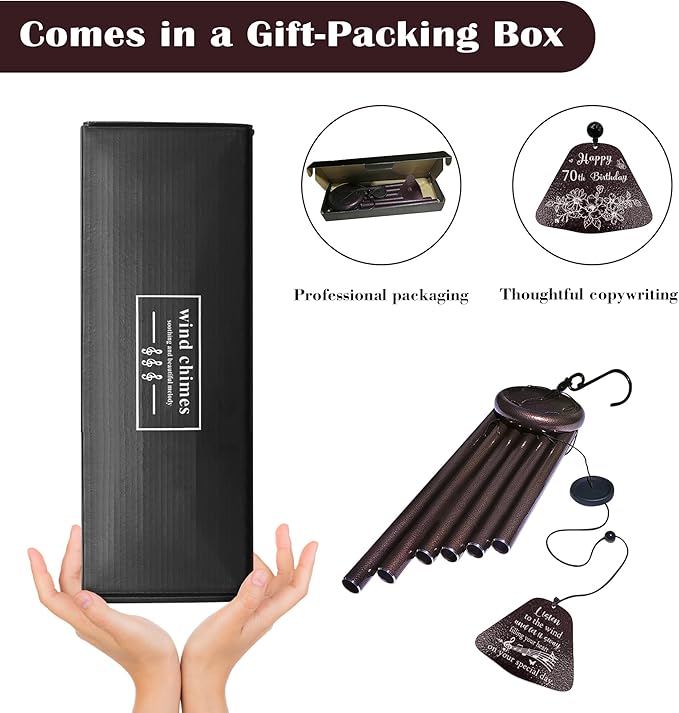 70th Birthday Gifts for Women/Men, 70th Birthday Decorations 32” Wind Chimes Outside, 70 Year Old/1956 Bday Gifts for Men/Women