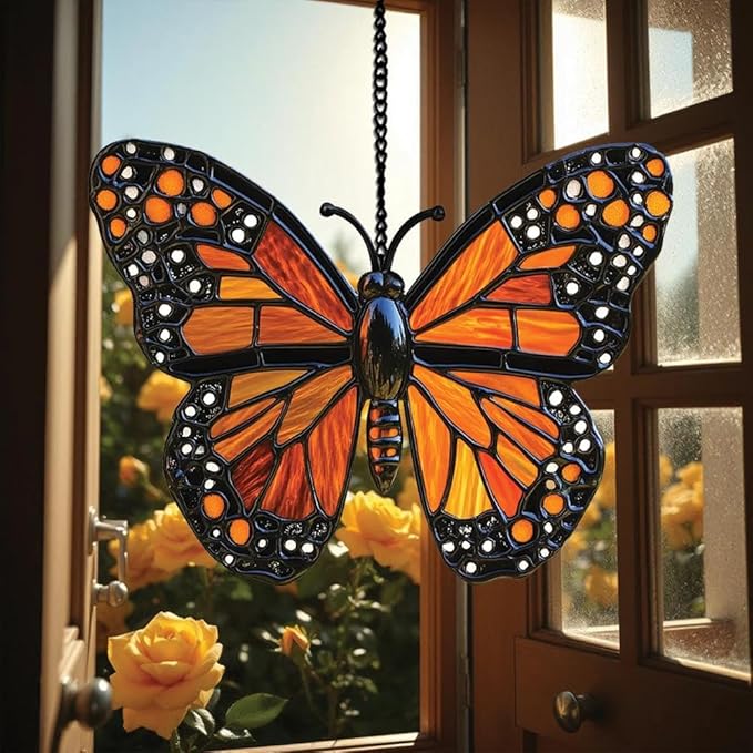 Butterfly Acrylic Suncatcher Hanging Christmas Ornament Stained Glass Effect Window Car Indoor Outdoor Decor Garden Sun Catcher Gifts Nature Lover Decorations for Women Mom Grandma