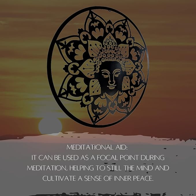 Bellaa 23514 Metal Wall Art Black Buddha Mandala Meditation Yoga Altar Indoor Serene Zen Buda Home Decor Outdoor Garden Patio Hanging 3d Sign Laser Cut 24 inch