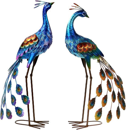 Kircust Peacock Garden Statue and Sculpture, Metal Peacocks Yard Art Lawn Decor, Large Birds Garden Sculptures & Statues for Patio Backyard Pond Home Decoration