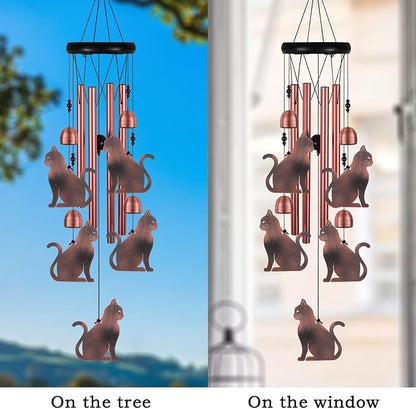 Cat Wind Chimes for Garden, Gifts for Mom, Home, Balconies, Rooms, Patio, Indoor, Outdoor Cat Decoration, Aluminum Cats Chimes, Cats Wind Catcher, Red Copper Cats Wind Bells, Cats Wind Chimes Decor