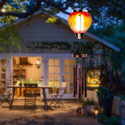 Wind Chimes for Outside Solar Wind Chimes Outdoor Hot Air Balloon Wind Chime with 5 Thicken Tubes & Hook Solars Lanterns Windchime Solar Lights Metal Windchimes for Mother Garden Yard Decor