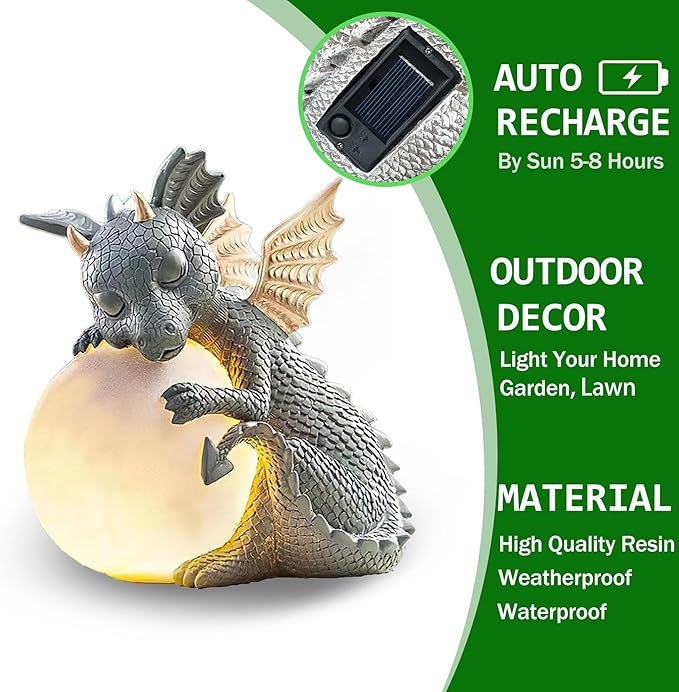 Teaeeno Solar Garden Outdoor Statue Dragon Holding Magic Orb with Solar LED Lights,Garden Dragon Figurines with LED Lights,Lawn Decor Outdoor Statue for Patio, Balcony,Yard Ornament,Yard Art Decor