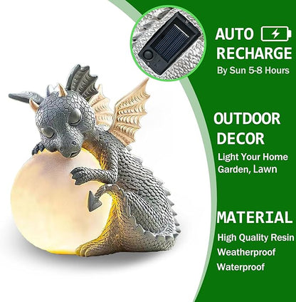 Teaeeno Solar Garden Outdoor Statue Dragon Holding Magic Orb with Solar LED Lights,Garden Dragon Figurines with LED Lights,Lawn Decor Outdoor Statue for Patio, Balcony,Yard Ornament,Yard Art Decor