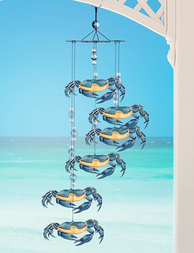 Sunset Vista Designs Kathy Hatch Great Outdoors Land and Sea Collection 18" Garden Wind Chime - Blue Crab