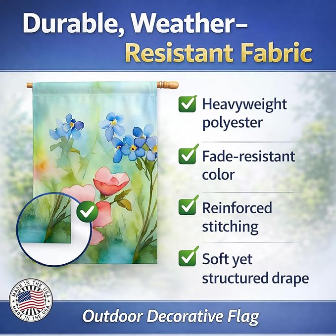 Caroline's Treasures Alaska Forget-me-nots in Watercolor House Flag Large Porch Sleeve Pole Decorative Outside Yard Banner Artwork Wall Hanging, Polyester, House Size, Multicolor