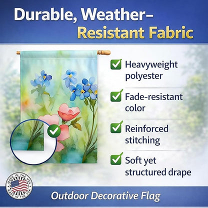 Caroline's Treasures Alaska Forget-me-nots in Watercolor House Flag Large Porch Sleeve Pole Decorative Outside Yard Banner Artwork Wall Hanging, Polyester, House Size, Multicolor